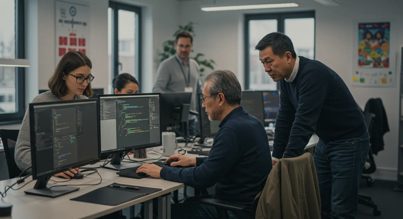 A project manager and architect reviewing project pricing and architecture diagrams