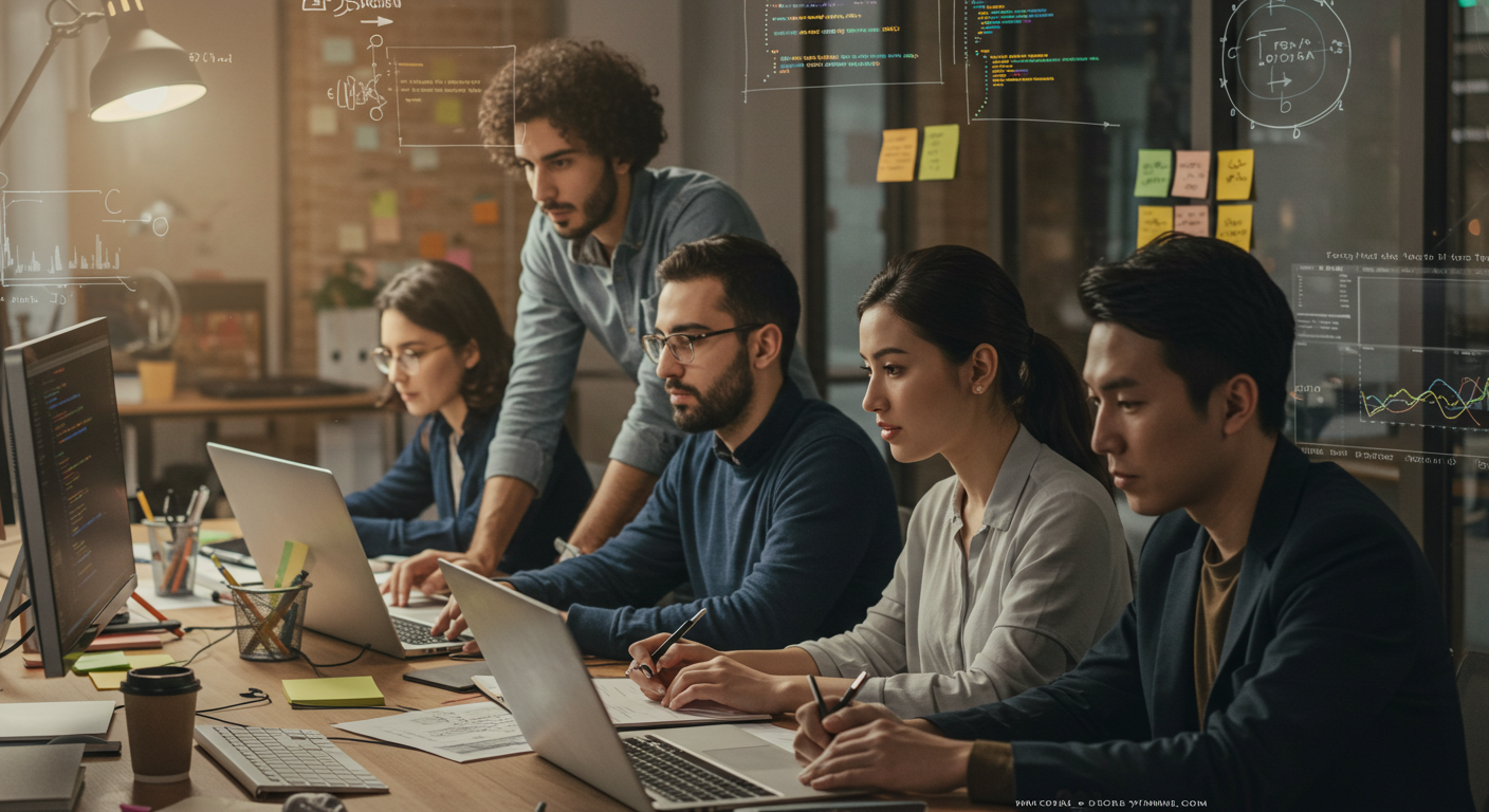 UI/UX team collaborating on interface design