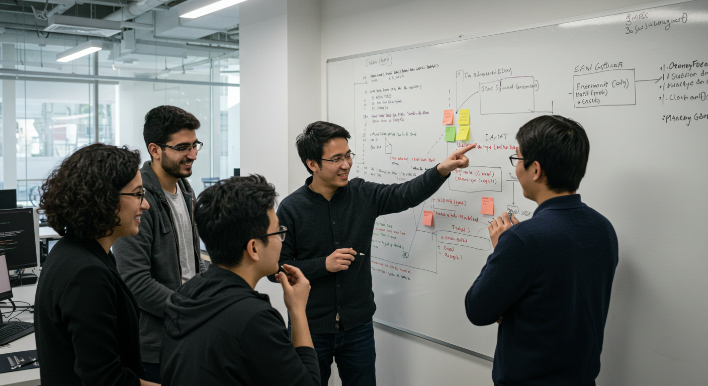 Professional team collaborating on SEO strategy and quality management